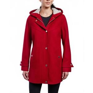 NEW LONDON FOG zip-front sherpa lined hood 31" wool jacket in red